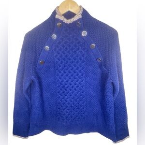 ANN TAYLOR: Blue Mock Neck Knit Sweater w/ Gold Button Accents. Size: XS